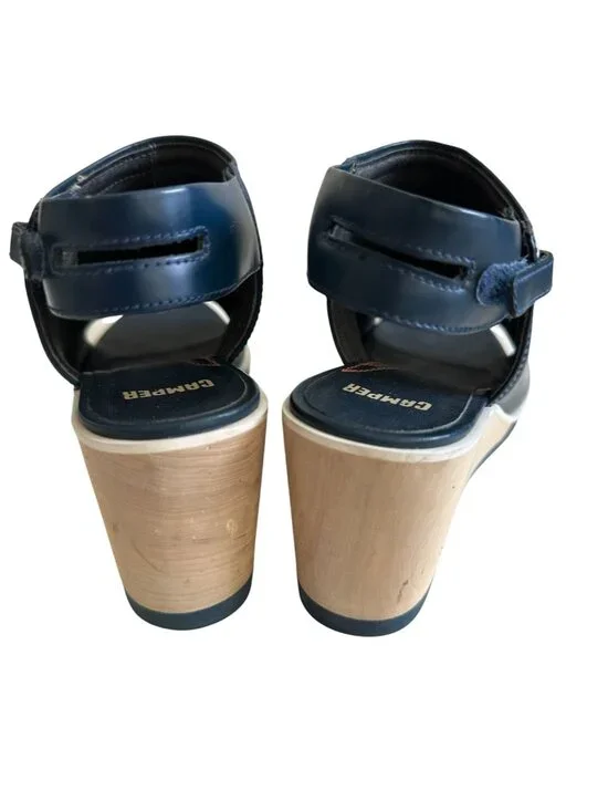 CAMPER Navy Blue Leather Peeptoe Wedges Size 37 - Picture 6 of 7